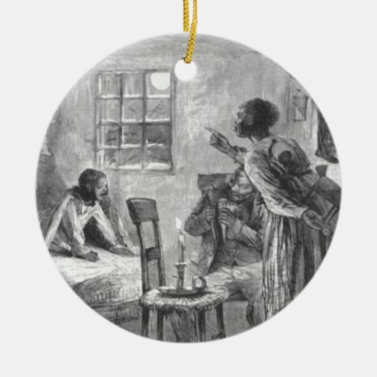 クリスマスイブで目がさえている子供 セラミックオーナメント (正面)