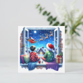 クリスマスイブにサンタを眺める子供たち シーズンカード (スタンド正面)