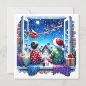 クリスマスイブにサンタを眺める子供たち シーズンカード (正面)