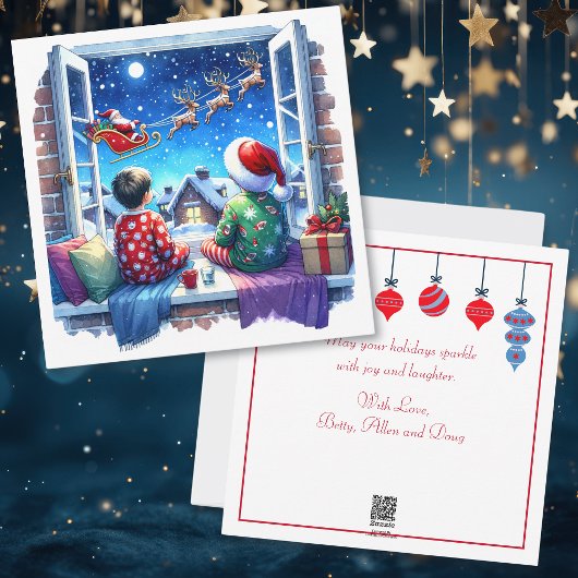 クリスマスイブにサンタを眺める子供たち シーズンカード