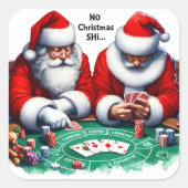 クリスマスイブにトランプのポーカーゲームを楽しむサンタクロース スクエアシール (正面)