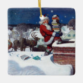 クリスマスイブに本を届けるサンタ セラミックオーナメント (正面)