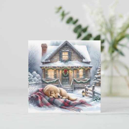 クリスマスイブに眠っている子犬 シーズンカード (スタンド正面)