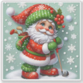 クリスマスイブに雪の多いゴルフゲームを楽しむサンタ シール (正面)