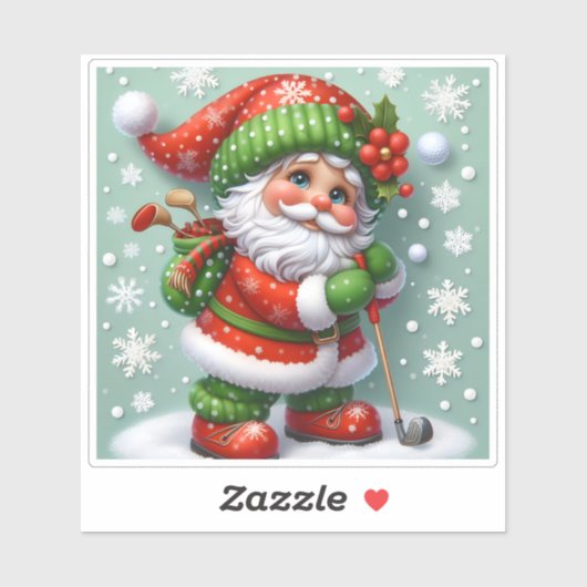 クリスマスイブに雪の多いゴルフゲームを楽しむサンタ シール (シート)