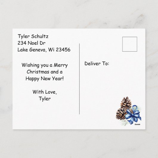 クリスマスイブのサンタとトナカイ シーズンポストカード (裏面)