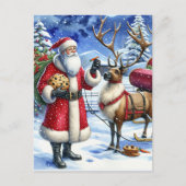 クリスマスイブのサンタとトナカイ シーズンポストカード (正面)