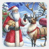 クリスマスイブのサンタとトナカイ スクエアシール (正面)