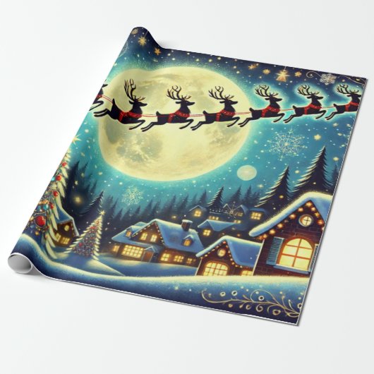 クリスマスイブのサンタデリバリープレゼント ラッピングペーパー (アンロールド)
