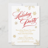 クリスマスイブのディナー・パーティのエレガントな赤及び金ゴールド 招待状 (正面)