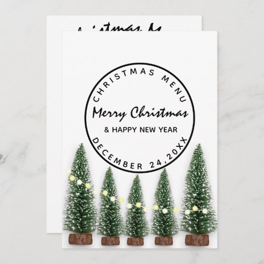 クリスマスイブのホリデーウィンターメニュー ライトグリーンの木 メニュー (正面/裏面)