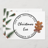 クリスマスイブのホリデーディナー ホワイトとグリーンのジンジャー 招待状 (正面/裏面)