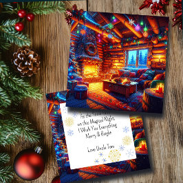 クリスマスイブのログキャビンと暖炉