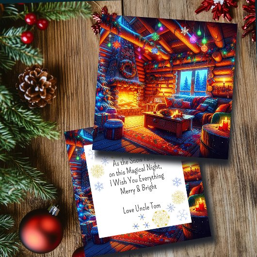 クリスマスイブのログキャビンと暖炉