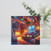 クリスマスイブのログキャビンと暖炉 (スタンド正面)