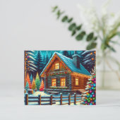 クリスマスイブのログキャビンパーソナライズされた ポストカード (スタンド正面)