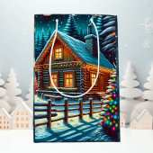 クリスマスイブのログキャビン ミディアムペーパーバッグ