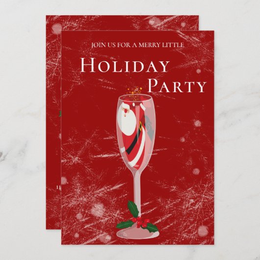 クリスマスイブの乾杯 サンタのシャンパン ホリデー ジョリークリスマス チーズ 招待状 (正面/裏面)