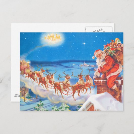 クリスマスイブの屋上にサンタクロースが上がる シーズンポストカード (正面/裏面)