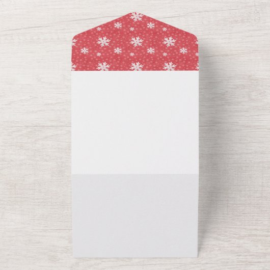 クリスマスイブの招待状のナプキンに雪の結晶 オールインワン招待状 (外側)