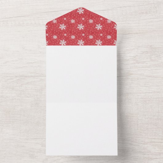 クリスマスイブの招待状のナプキンに雪の結晶 オールインワン招待状 (内側)