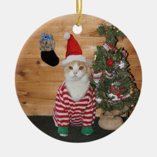 クリスマスイブの猫か子猫 セラミックオーナメント (正面)