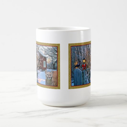 クリスマスイブの訪問者(クーガーおよびカラス) コーヒーマグカップ (中央)