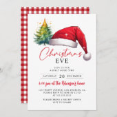 クリスマスイブの赤いサンタ帽の木と星 招待状 (正面/裏面)