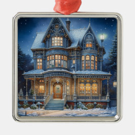 クリスマスイブの輝く家 メタルオーナメント