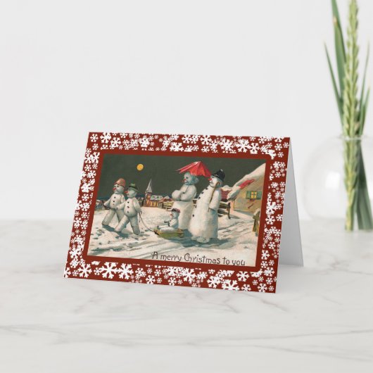 クリスマスイブの雪の家族 – ヴィンテージカード シーズンカード (正面)
