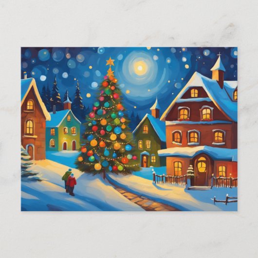 クリスマスイブの雪の村 ポストカード (正面)