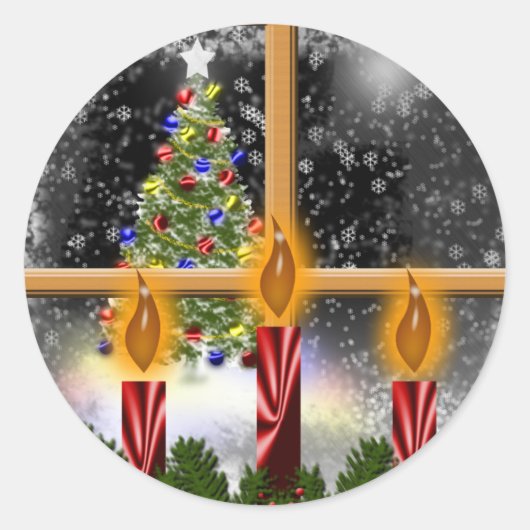 クリスマスイブウィンドウホリデーシーズンカードステッカー ラウンドシール (正面)
