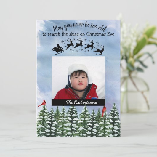 クリスマスイブウォーターカラーフォトホリデーカード シーズンカード (スタンド正面)