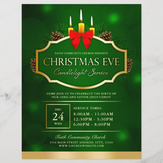 クリスマスイブキャンドルライト教会サービスグリーン チラシ (正面)