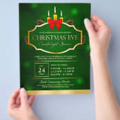 クリスマスイブキャンドルライト教会サービスグリーン チラシ (手)
