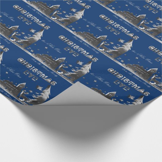 クリスマスイブギフトシルバーブルーまで開かない ラッピングペーパー (角)