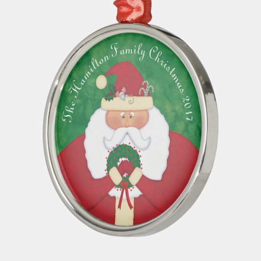 クリスマスイブサンタパーソナライズされた メタルオーナメント (左)