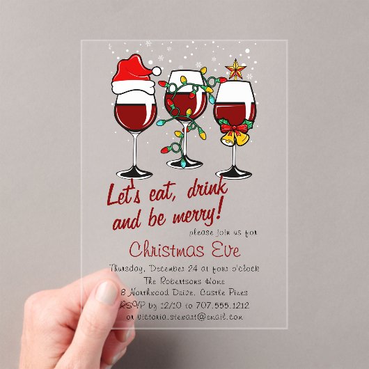 クリスマスイブディナーカクテルワイングラス アクリル招待状 (インサイチュ (ポータブル))