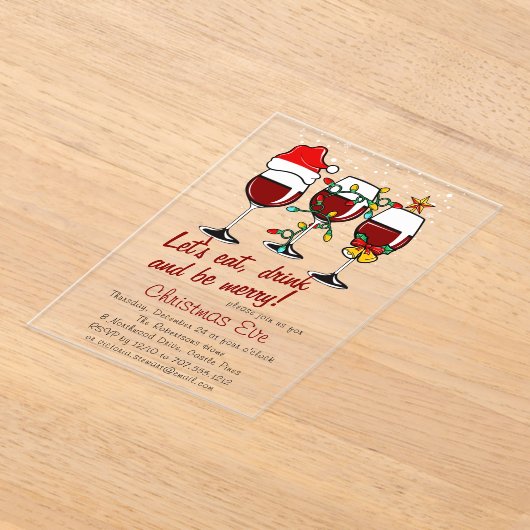 クリスマスイブディナーカクテルワイングラス アクリル招待状 (レイダウン)