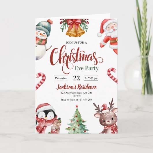 クリスマスイブディナー招待状ホリデーパーティー 招待状 (正面)