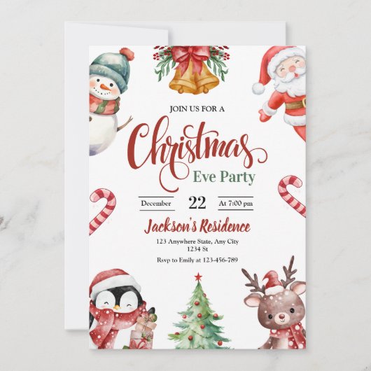 クリスマスイブディナー招待状、クリスマスパーティー 招待状 (正面)