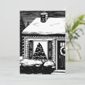 クリスマスイブハウスツリーインウィンドウブラック&ホワイト カード (スタンド正面)