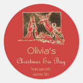 クリスマスイブバッグ出生レッドフェイク金ゴールド文字 ラウンドシール (正面)