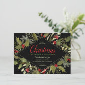 クリスマスイブパーティーウォーターカラーヴィンテージホリー 招待状 (スタンド正面)