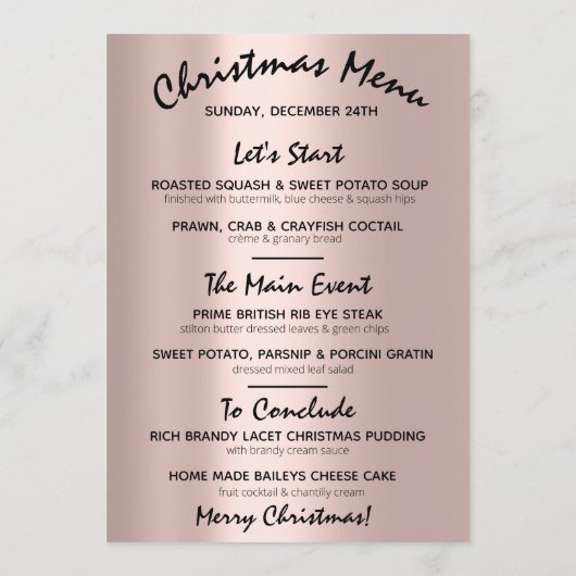 クリスマスイブホリデーウィンターメニューバラグリーン メニュー (裏面)