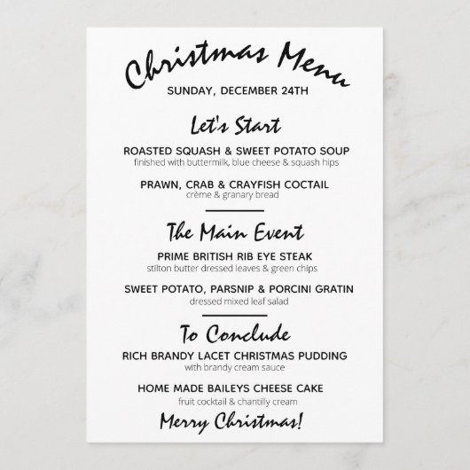 クリスマスイブホリデーウィンターメニューライトグリーンウィット メニュー (裏面)