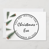 クリスマスイブホリデーディナーホワイトグリーンシンプル 招待状 (正面)