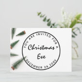 クリスマスイブホリデーディナーホワイトグリーンシンプル 招待状 (スタンド正面)