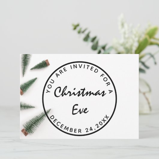 クリスマスイブホリデーディナーホワイトグリーンシンプル 招待状 (スタンド正面)