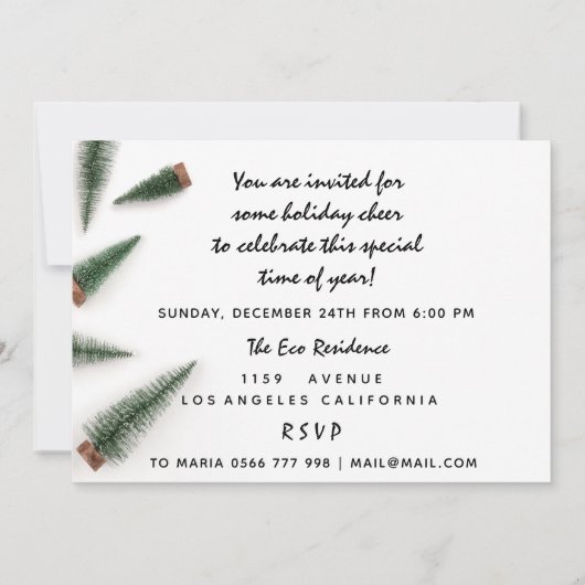 クリスマスイブホリデーディナーホワイトグリーンシンプル 招待状 (裏面)